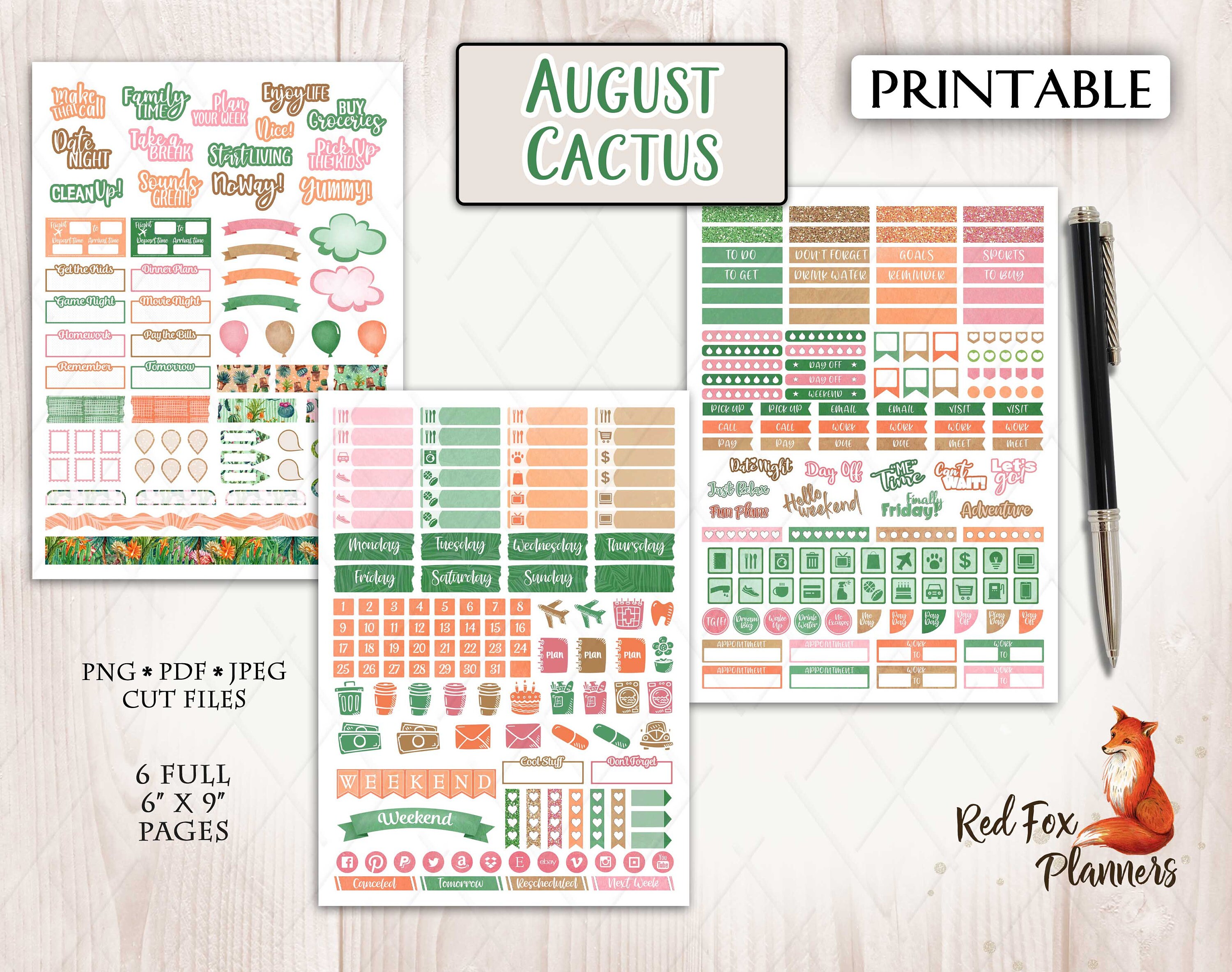 AUGUST CACTUS Erin Condren ECLP Weekly Printable Planner - Etsy