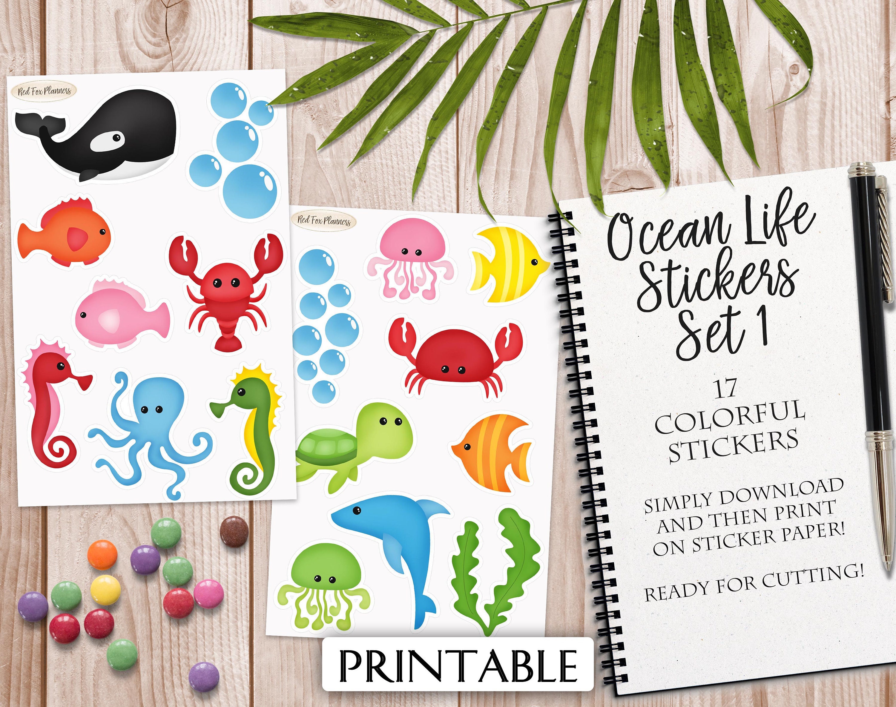 OCEAN LIFE Stickers set 1 17 Digital Printable Stickers Etsy