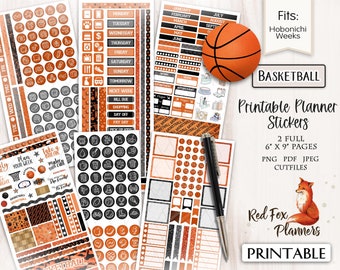 BASKETBALL Hobonichi Weeks Printable Planner Sticker Kit, sports, basket, ball, basketball court, college ball, net, backboard, nba stickers