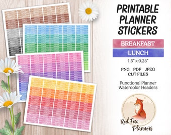 MEAL Header Planner Stickers, 1.5" x .25", Printable Labels, Digital Instant Download, journal, Erin Condren, Breakfast, Lunch, Dinner Snack