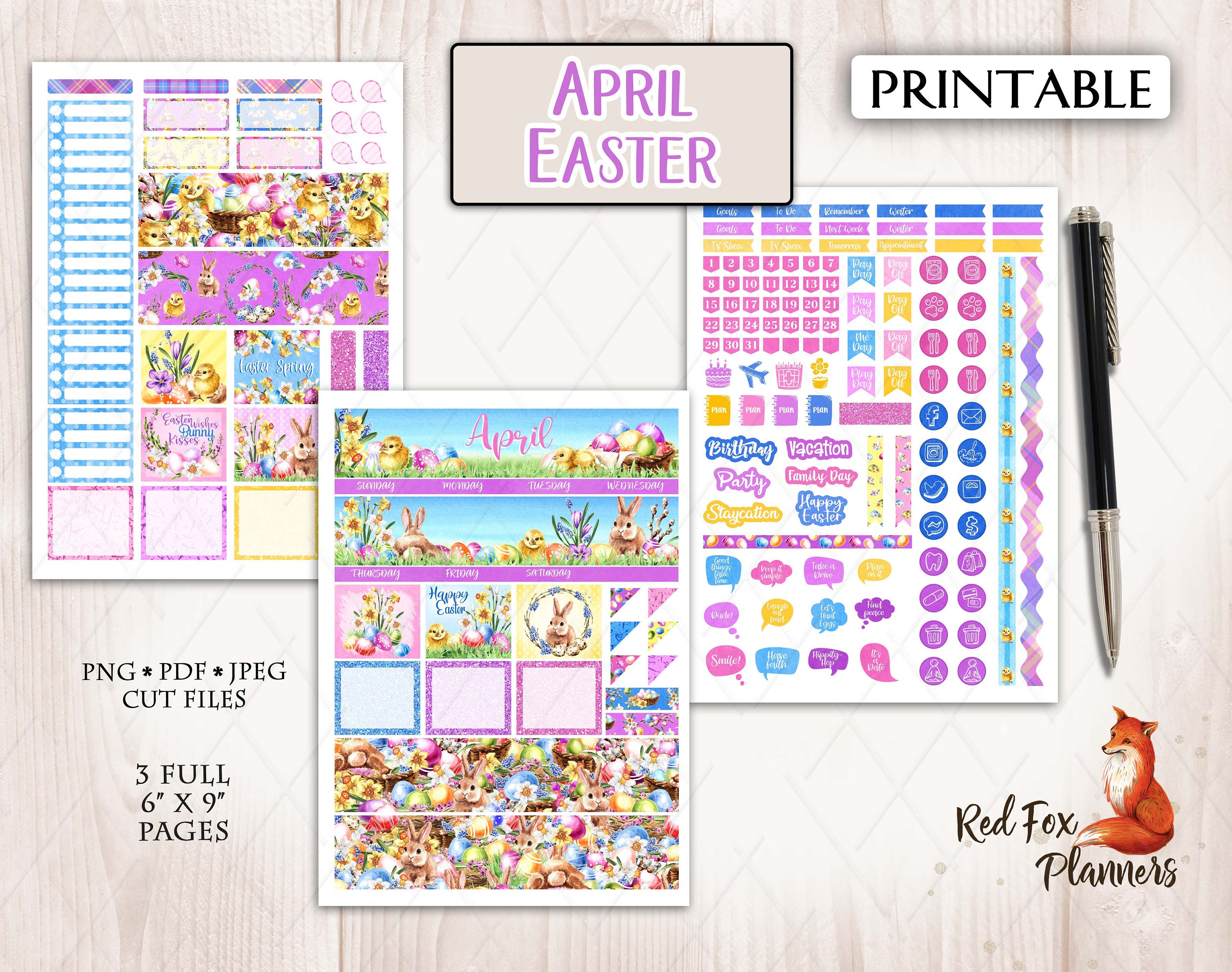 APRIL EASTER Erin Condren (ECLP) Monthly Printable Planner Stickers ...