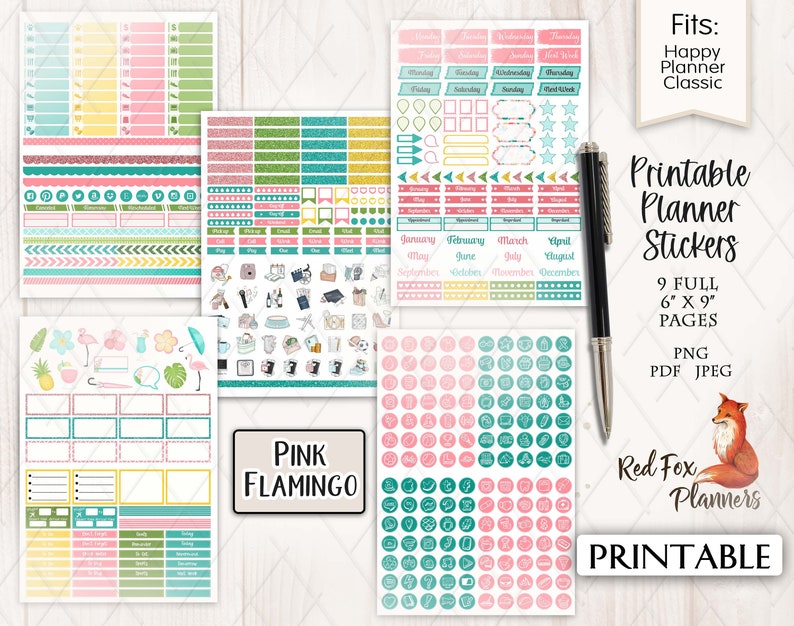 PINK FLAMINGO Happy Planner Printable Planner Sticker Kit - Etsy