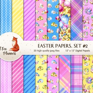 EASTER Set #2 Digital Paper Pack, 20 Quantité, lapin de Pâques, lapins de Pâques, poussins de printemps, fleurs, œufs de Pâques, œuf peint, panier de Pâques