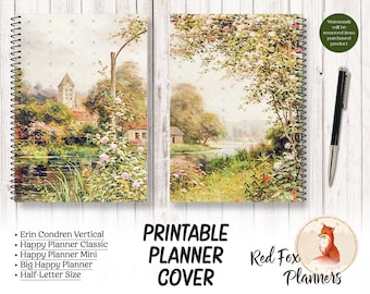 PLANNER COVER - Printable, Digital Instant Download, journal cover, Erin Condren cover, Happy Planner cover, watercolor countryside cover