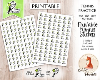 TENNIS PRACTICE Functional Digital Printable Stickers, instant download, planner journal stationary, sports, tennis racket, tennis ball