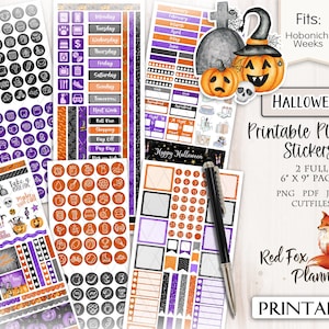 HALLOWEEN Hobonichi Weken Afdrukbare Planner Sticker Kit, kerkhof, grafsteen, spookhuis, pompoen, jack-o-lantern, bezemsteel, heksen