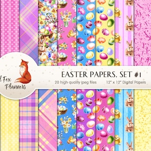 EASTER Set #1 Digital Paper Pack, 20 Quantité, lapin de Pâques, lapins de Pâques, poussins de printemps, fleurs, œufs de Pâques, œuf peint, panier de Pâques