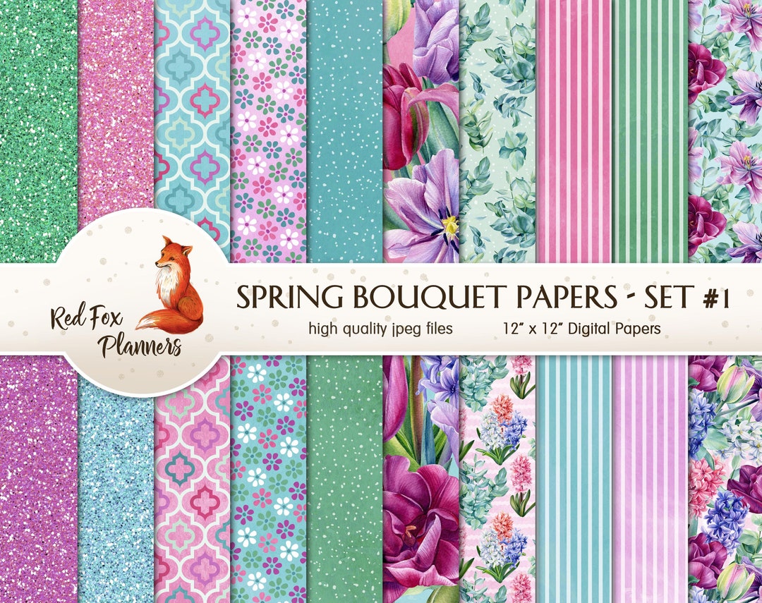 SPRING BOUQUET Set #1 Digital Paper Pack, 20 Quantity, Lilac, Lavender ...