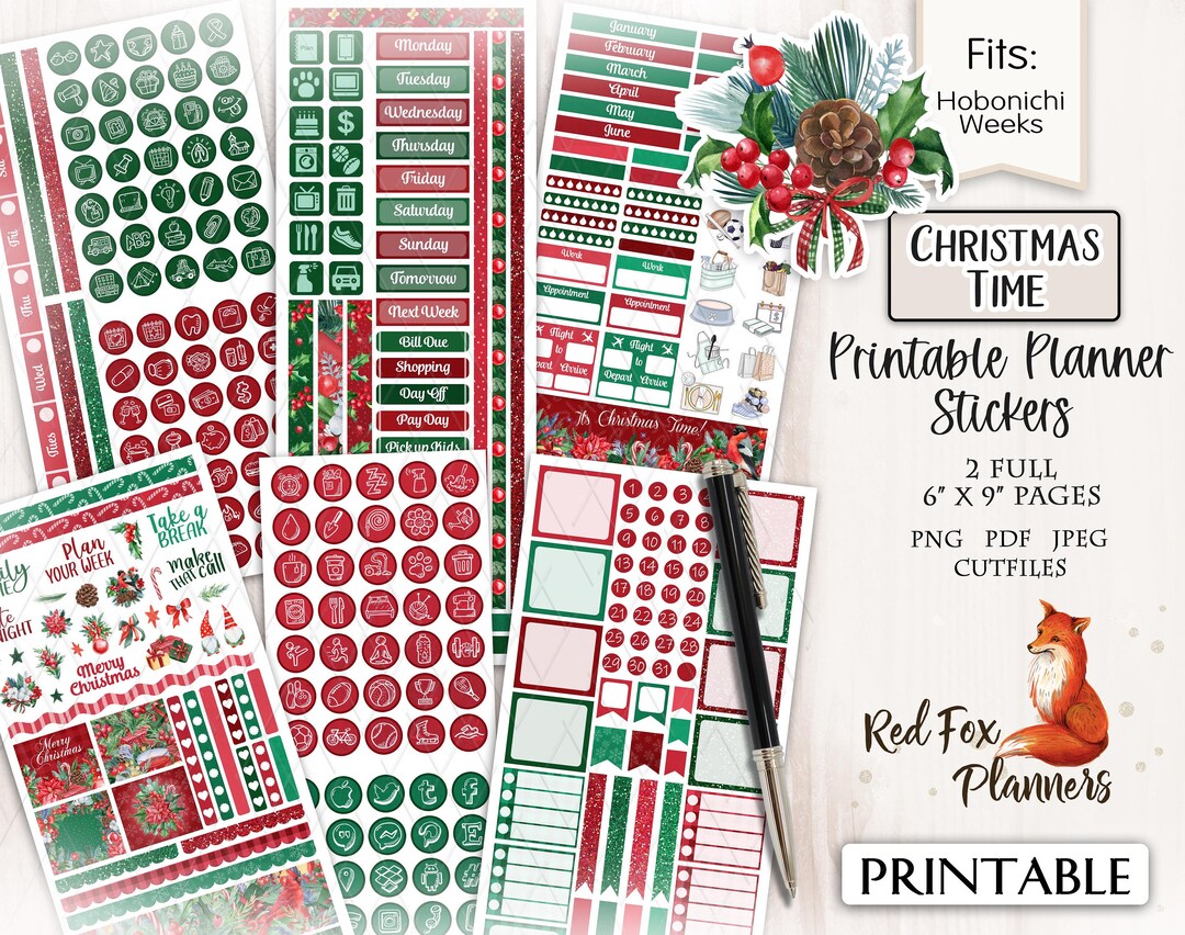 CHRISTMAS TIME Hobonichi Weeks Printable Planner Sticker Kit, Holidays ...