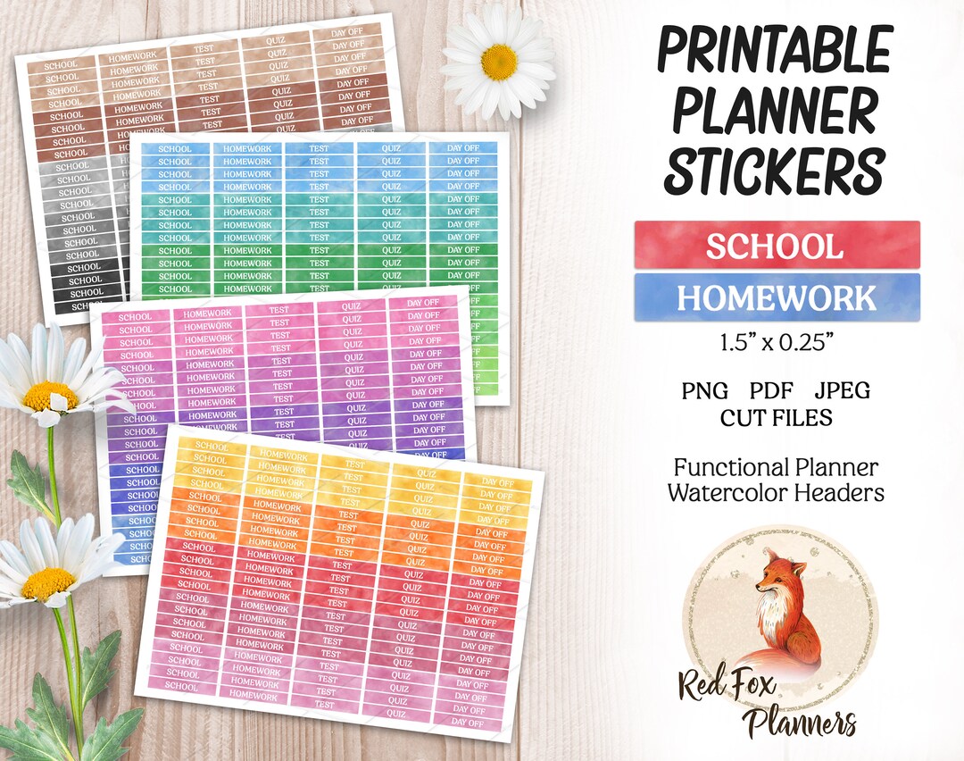 Homework Header Label SCHOOL Header Planner Stickers, 1.5