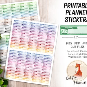 PAY DAY Planner Stickers, 1.5&quot; x .4&quot;, Printable Labels, Digital Instant Download, planner journal, Erin Condren, paycheck planner, pay check