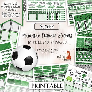 SOCCER Erin Condren Printable Planner Sticker Kit, sports, ball, soccer field, college sports, backboard, cleats, soccer ball, futbol
