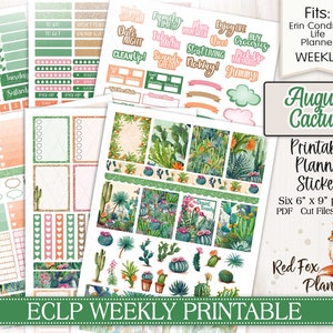AGOSTO CACTUS Erin Condren (ECLP) Weekly Printable Planner Stickers, saguaro, golden barrel, south western, native, heat, cacti, prickly