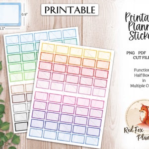 HALF BOX Watercolor Printable Planner Stickers, Blank Centers, Digital Instant Download, planner journal, Erin Condren, Happy Planner