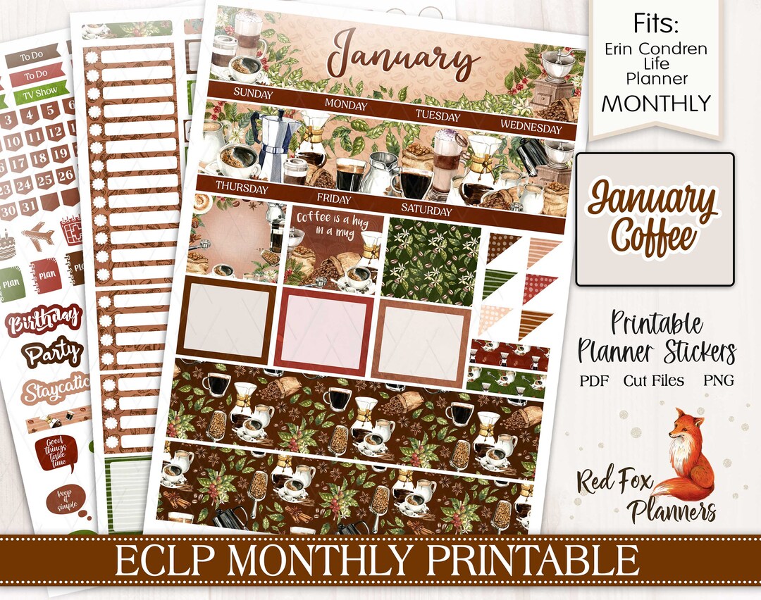 JANUARY COFFEE Erin Condren (ECLP) Monthly Printable Planner Stickers ...