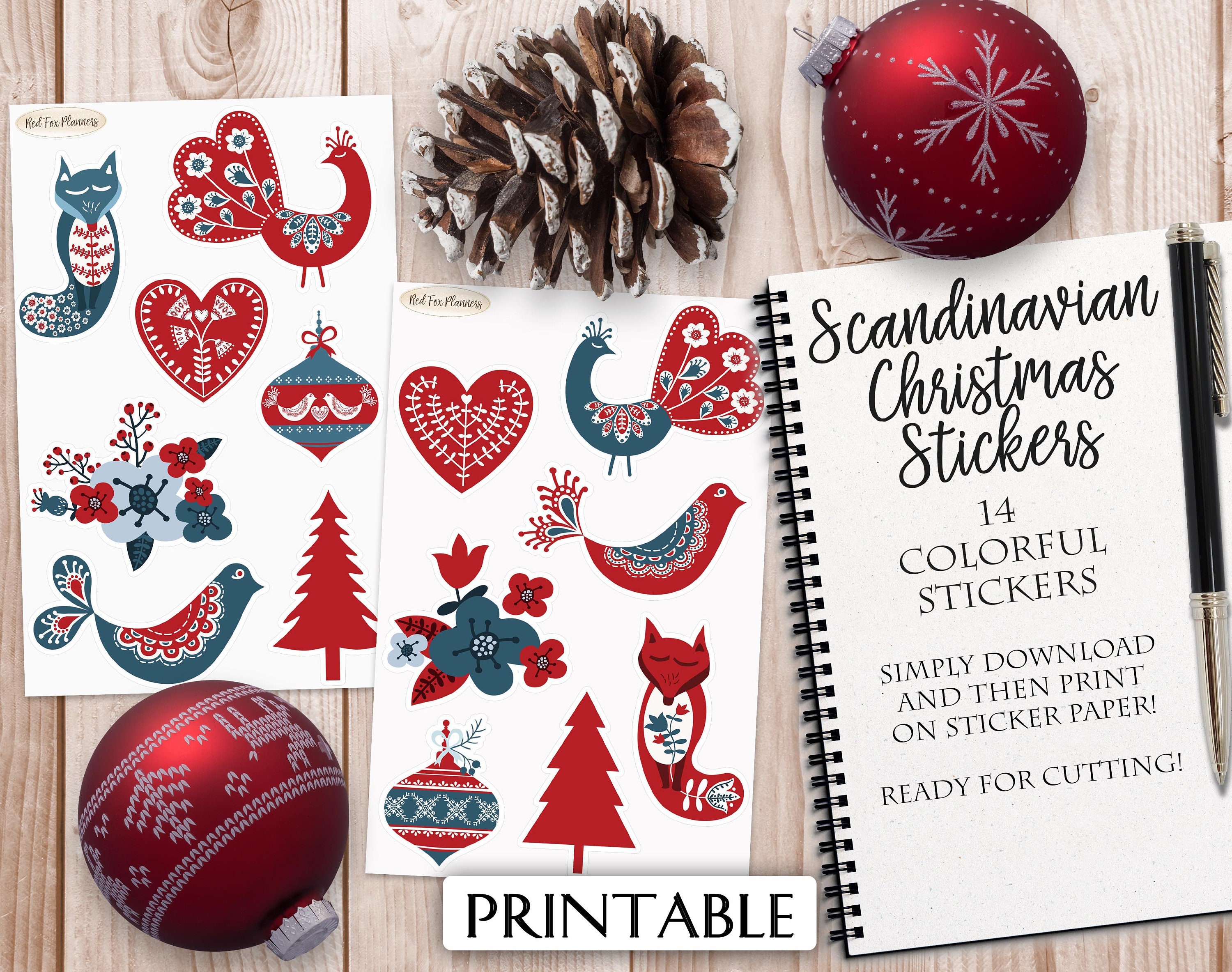 SCANDINAVIAN CHRISTMAS Stickers 14 Digital Printable - Etsy España