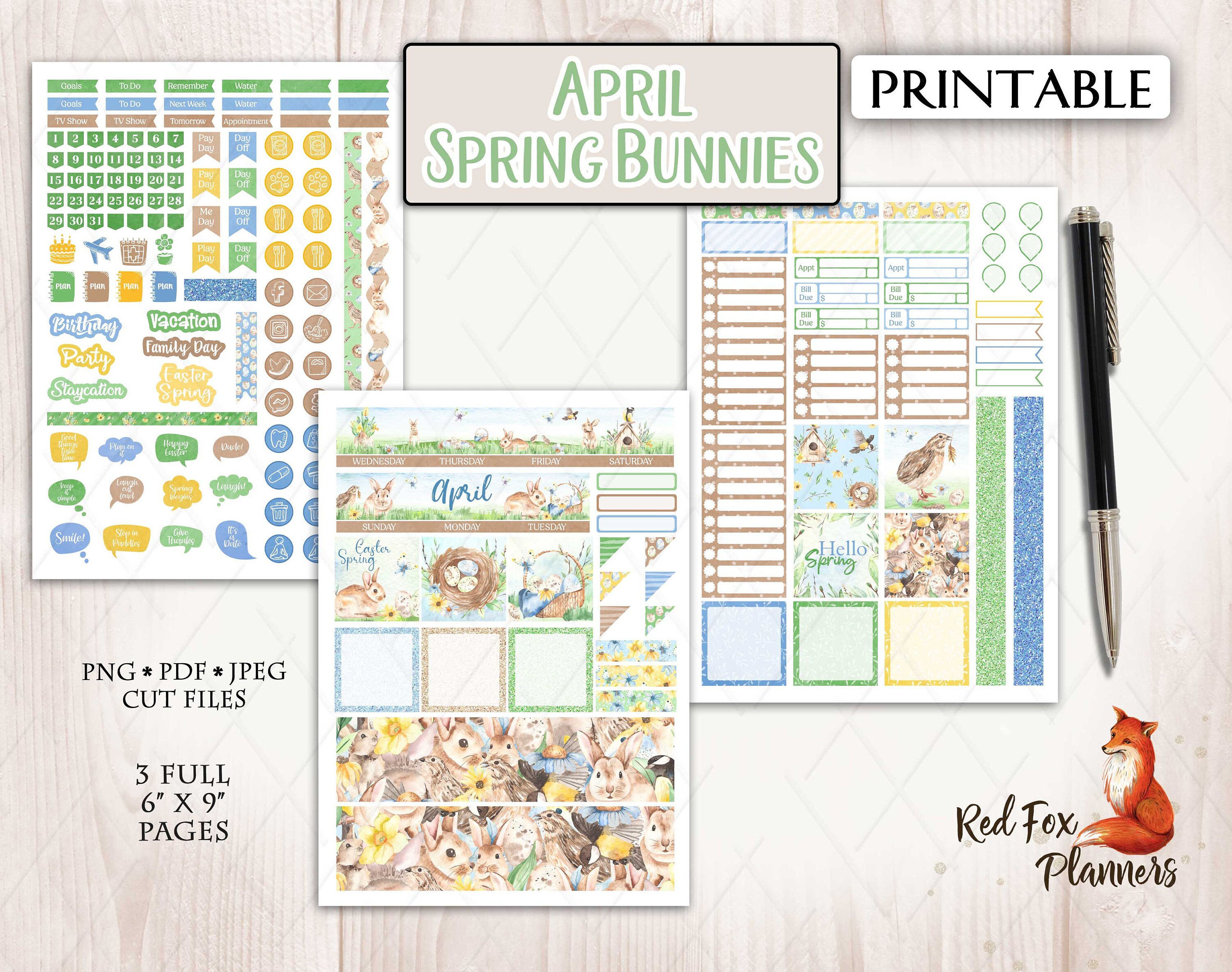 APRIL Spring Bunnies Happy Planner (HP) Monthly Printable Planner ...