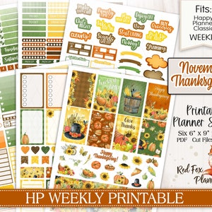 NOVEMBRE RINGRAZIAMENTO Happy Planner (HP) Adesivi settimanali stampabili Planner, raccolto, autunno, torta di zucca, tacchino, mais, cornucopia, mele