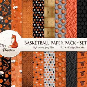 BASKETBALL Set #1 Digital Paper Pack, 20 Menge, Reifen, Korb, Ball, Basketballplatz, College-Sport, Backboard, B-Ball-Aufkleber, Netz
