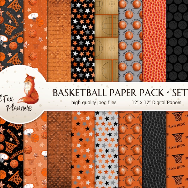 BASKETBALL Set #1 Digital Paper Pack, 20 Quantity, hoops, basket, ball, basketball court, college sports, backboard, b-ball stickers, net