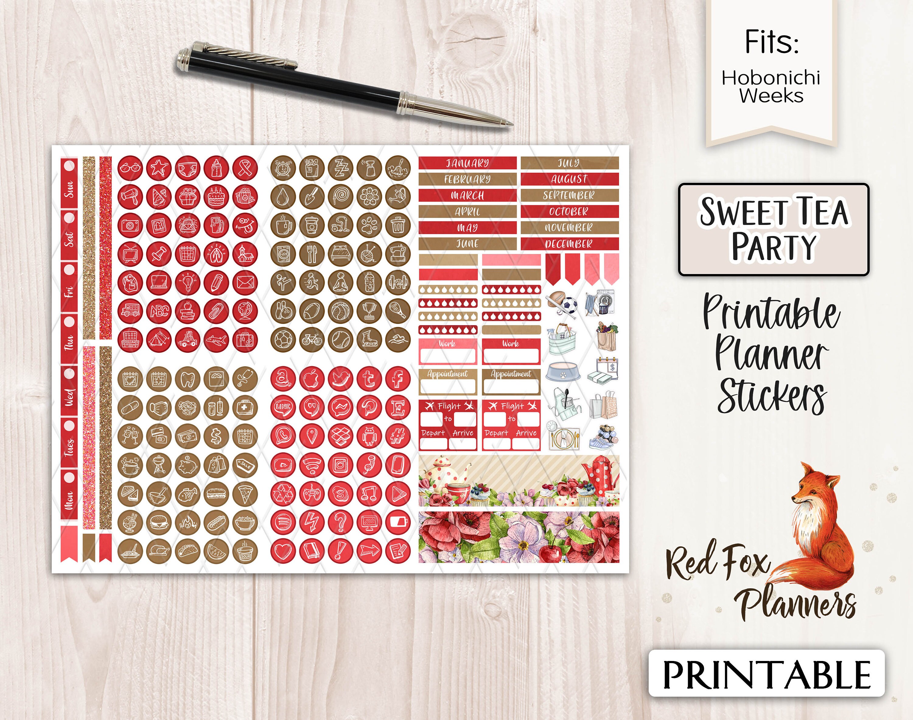 SWEET TEA Hobonichi Weeks Printable Planner Sticker Kit, Tea Party ...