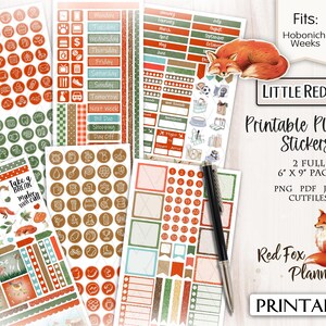 LITTLE RED FOX Hobonichi Weeks Printable Planner Sticker Kit, renards, faune, animaux de la forêt, bois, promenade dans la nature, à l'extérieur, papillon