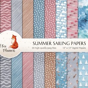 SOMMER SAILING Digital Paper Pack, 20 Menge, nautische, Leuchtturm, Delphin, Lebensretter, Helm, Segelboot, Bootfahren, tropischen, Planer, Ozean