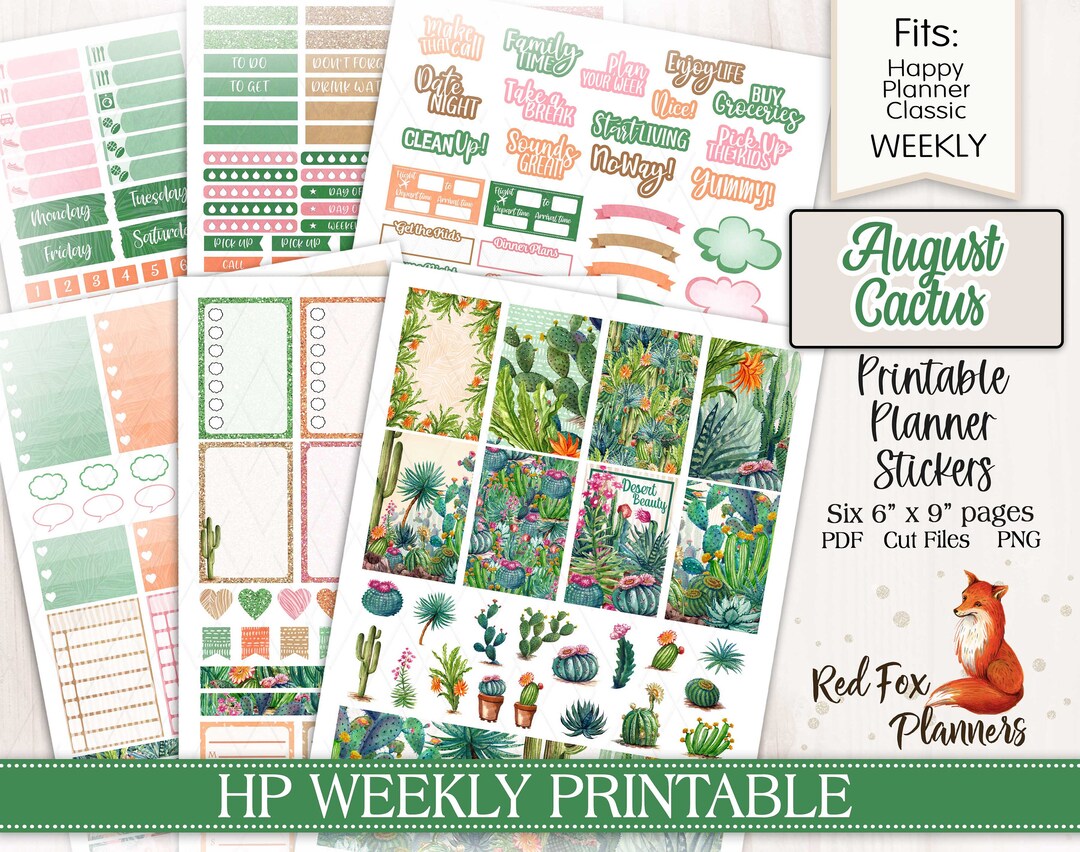 AUGUST CACTUS Happy Planner (HP) Weekly Printable Planner Stickers ...