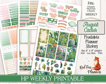 AUGUST CACTUS Happy Planner (HP) Weekly Printable Planner Stickers, saguaro, golden barrel, south western, native, heat, cacti, prickly