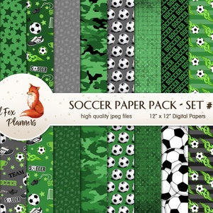 SOCCER Set #1 Digital Paper Pack, 20 Quantité, terrain en herbe, ballon, terrain de football, sports universitaires, panneau arrière, crampons, ballon de football, futbol