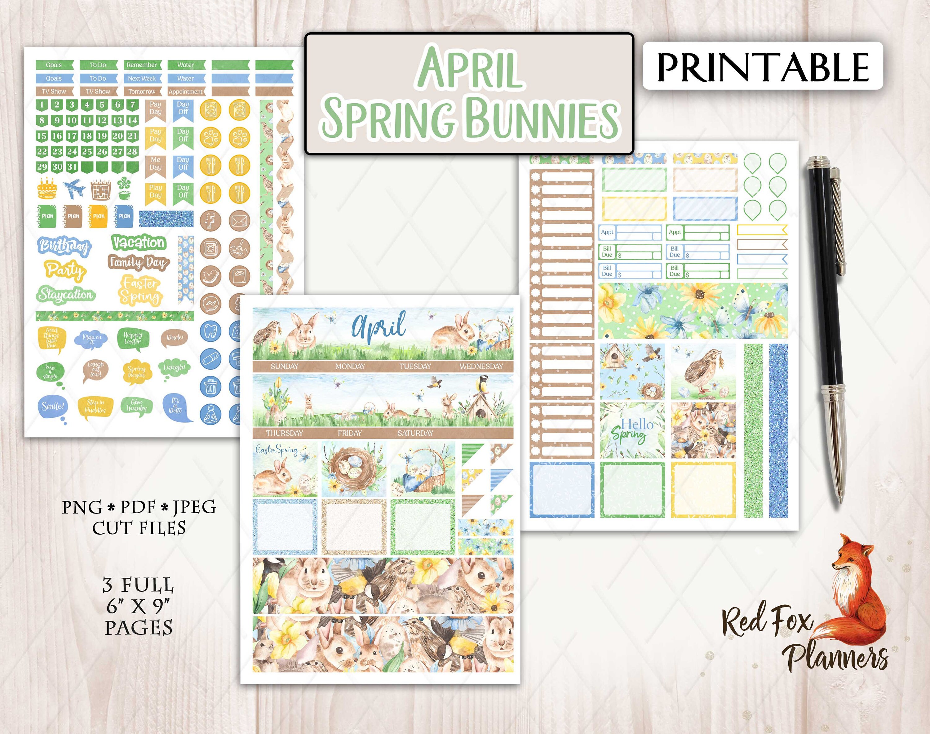 APRIL Spring Bunnies Erin Condren ECLP Monthly Printable Planner ...