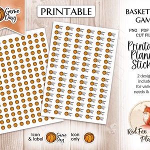 JEU DE BASKET-BALL Autocollants imprimables numériques fonctionnels, téléchargement instantané, planificateur journal stationnaire, sports, jeu de b-ball, basket-ball