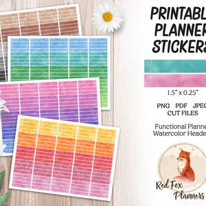 BLANK Header Planner Stickers, 1,5" x .25", Afdrukbare labels, Digital Instant Download, dagboek, Erin Condren, blanco planner dagboekkoppen