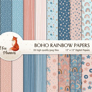 BOHO RAINBOW Digital Paper Pack, 20 Quantité, nature, naturel, abstrait, arcs-en-ciel, boho, hippie, hippie, couleurs neutres, amusement, enfants
