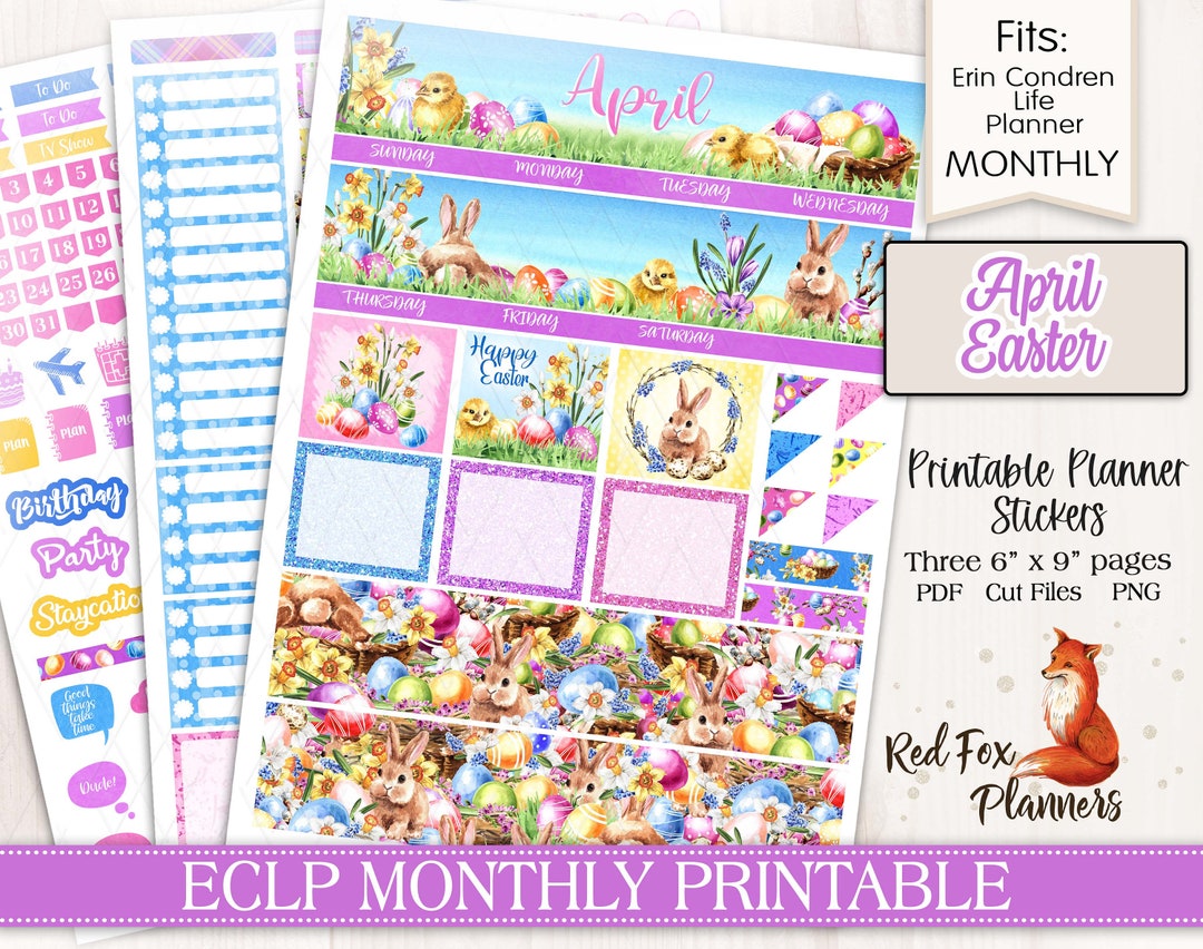 APRIL EASTER Erin Condren (ECLP) Monthly Printable Planner Stickers ...