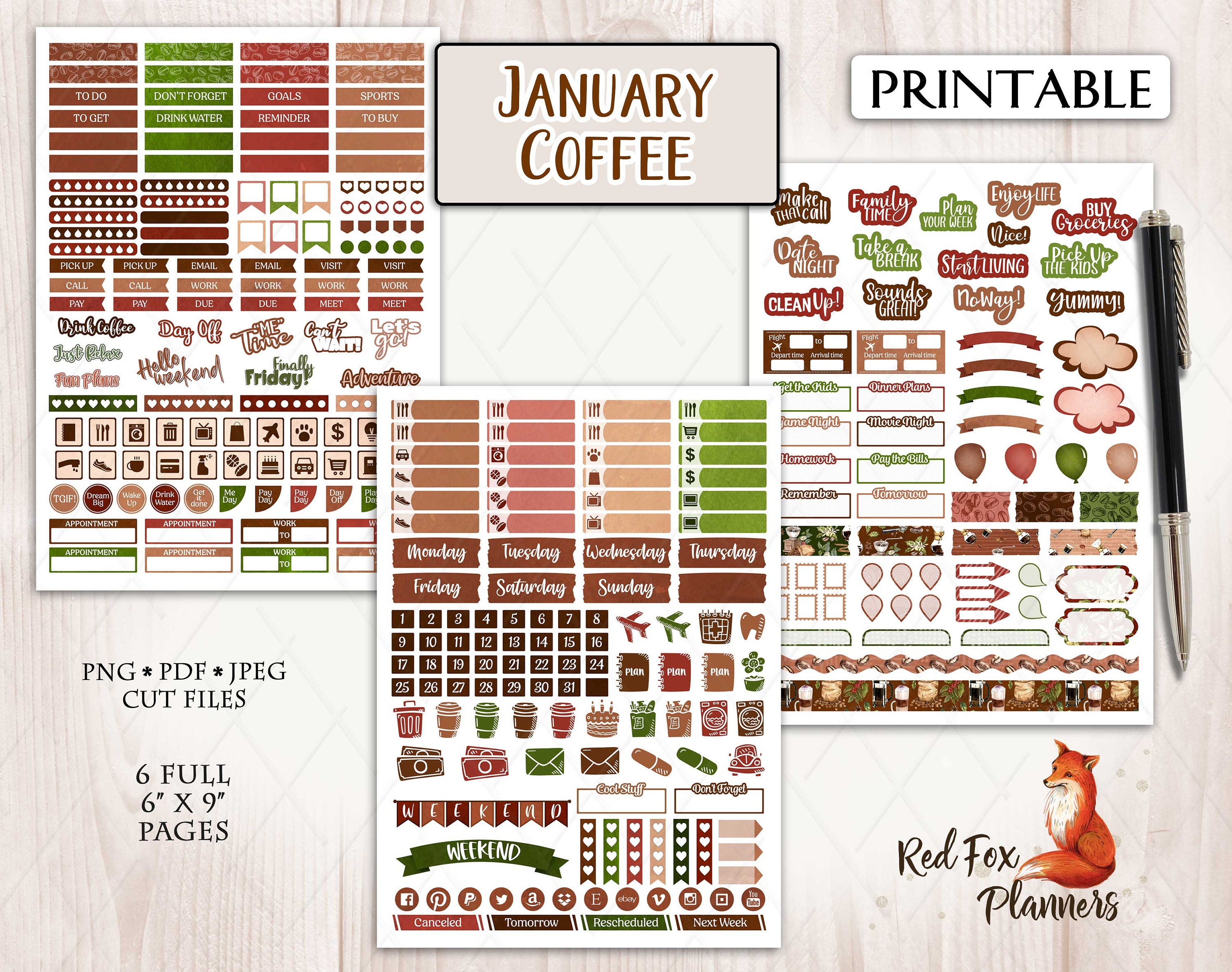 JANUARY COFFEE Erin Condren (ECLP) Weekly Printable Planner Stickers ...