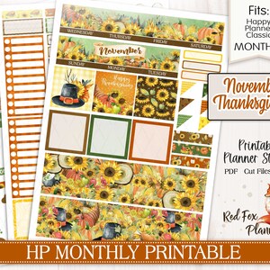 NOVEMBRE RINGRAZIAMENTO Happy Planner (HP) Monthly Printable Planner Stickers, harvest, autumn, pumpkin pie, turkey, corn, cornucopia, fall