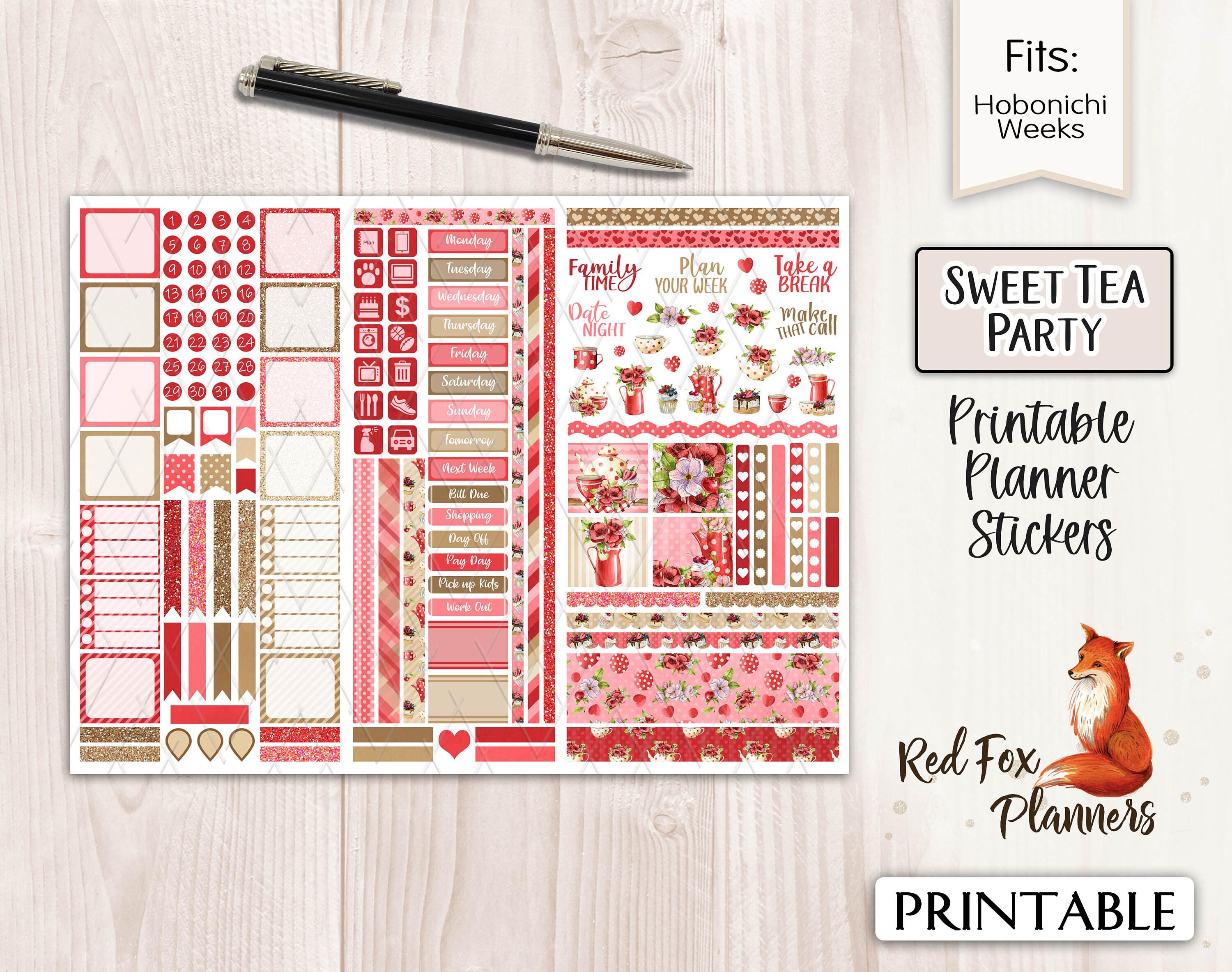 SWEET TEA Hobonichi Weeks Printable Planner Sticker Kit, Tea Party ...