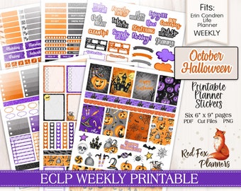 HALLOWEEN Erin Condren Life Planner (ECLP) Printable Weekly Planner Stickers, October, pumpkin, jack-o-lantern, witch, haunted house, broom