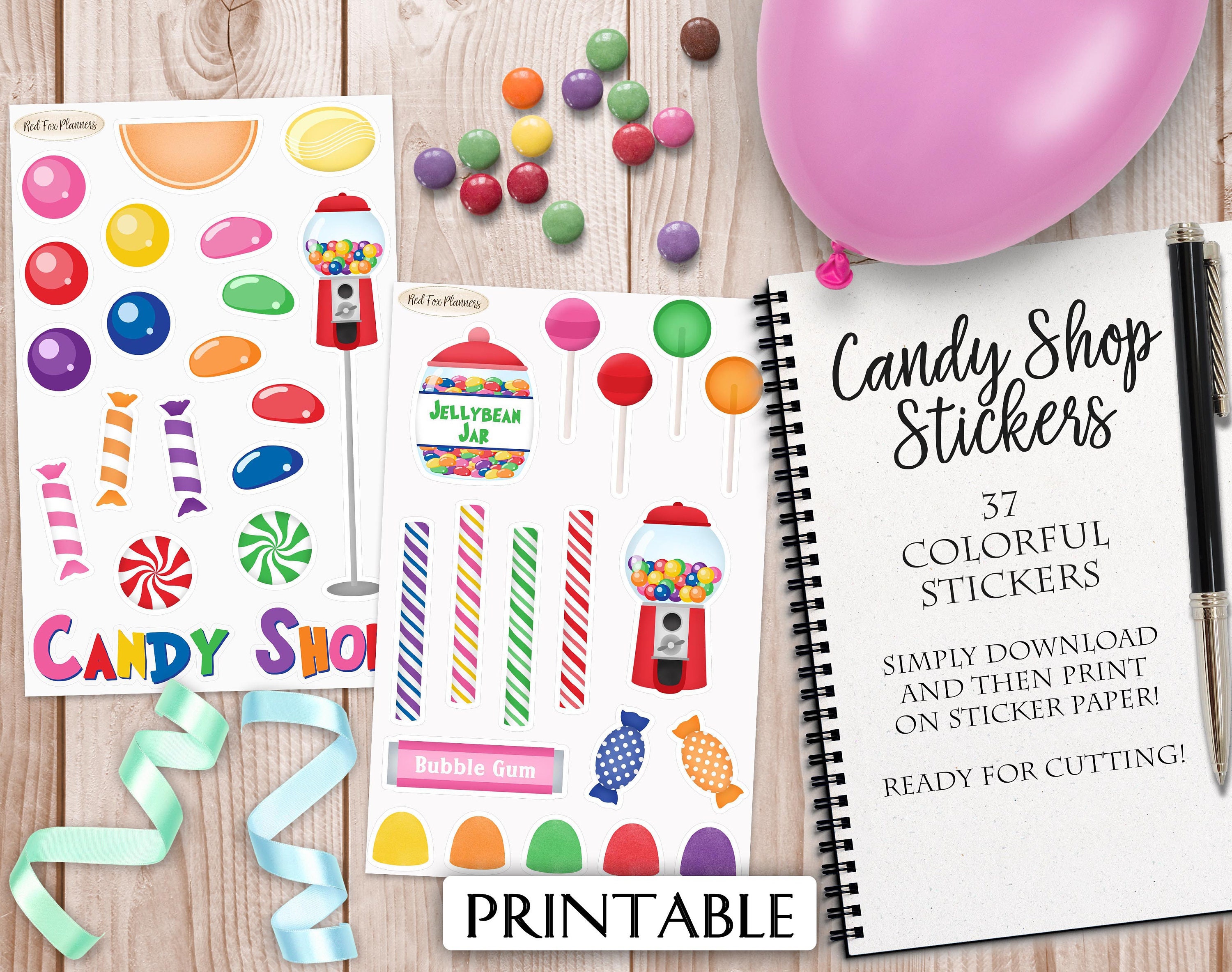 CANDY SHOP Stickers, 37 Digital Printable Stickers, Instant Download ...