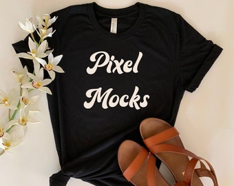 Maquete preta 3001, maquete de camisa preta Bella Canvas, maquete de camiseta preta estilizada