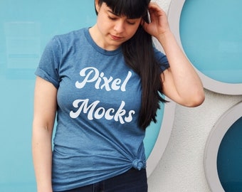 Bella Canvas 3001 Deep Teal Mockup, Bella Canvas 3001 Mockup, T-Shirt Mockup, Modelo Camiseta Mockup, Heather Teal