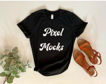 Bella Canvas 3001 Black Mockup, Bella Canvas 3001 Flat lay, Bella Canvas Shirt Mockup, Styled T-shirt Mockup, planta mockup