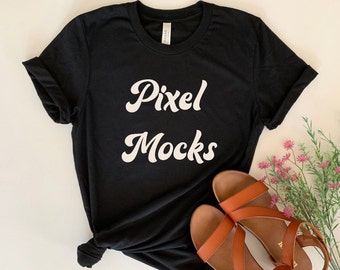 Bella Canvas 3001 Maquete preta, Bella Canvas 3001 Flat lay, Maquete de camisa Bella Canvas, Maquete de camiseta estilizada