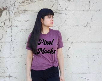 Maquete Bella Canvas 3001 Heather Maroon, maquete Bella Canvas 3001, maquete de camisa Bella Canvas, maquete de camiseta modelo, modelos de pixel