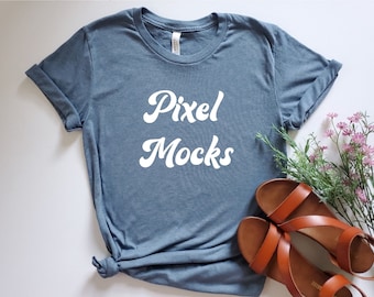 Maquete Heather Slate 3001, maquete de camiseta Bella Canvas 3001, maquete estilo Bella Canvas