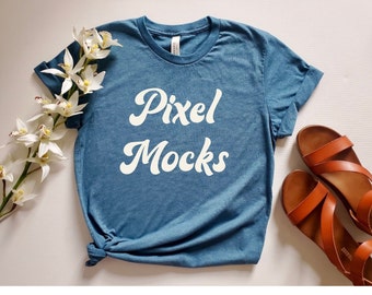 Maquete de camisa azul-petróleo Bella Canvas 3001, Maquete de camiseta Bella Canvas 3001, Maquete de camiseta Bella Canvas