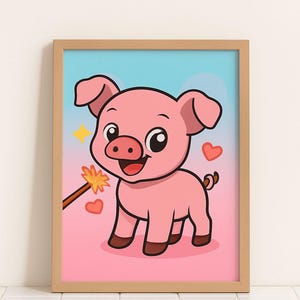 Cute Piggy Wall Art Canvas - Whimsical Animal Decor for Kids, Nursery, Playroom, Gift for Animal Lovers, Baby Shower