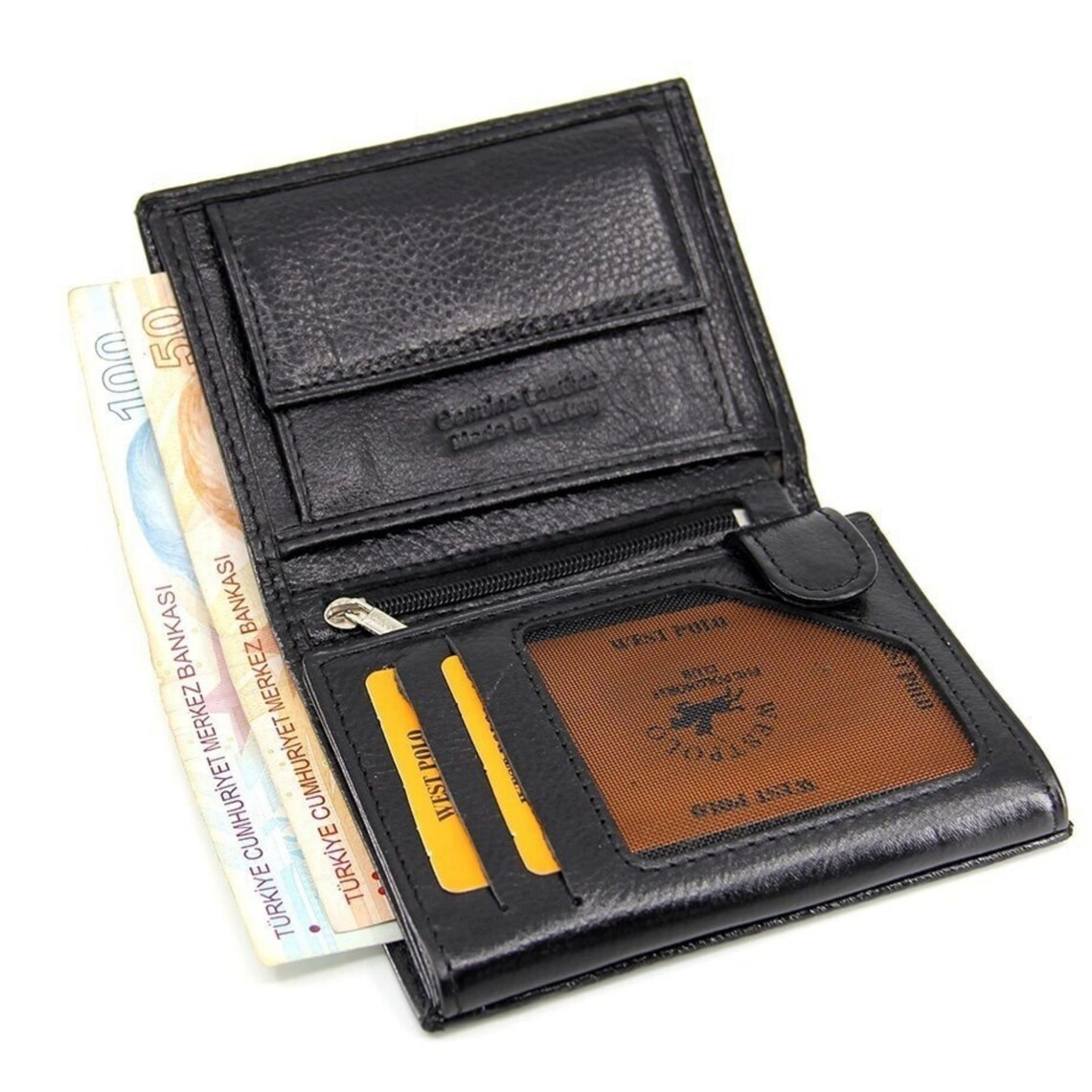 Genuine Leather Men's Wallet with Black Coin Compartment Etsy