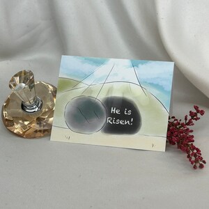 Stein Rolled Away Grußkarte-kleine Grußkarte, christliche Karte, religiös, Karte Geschenke, Er ist auferstanden, Ostern, niedlich stationär